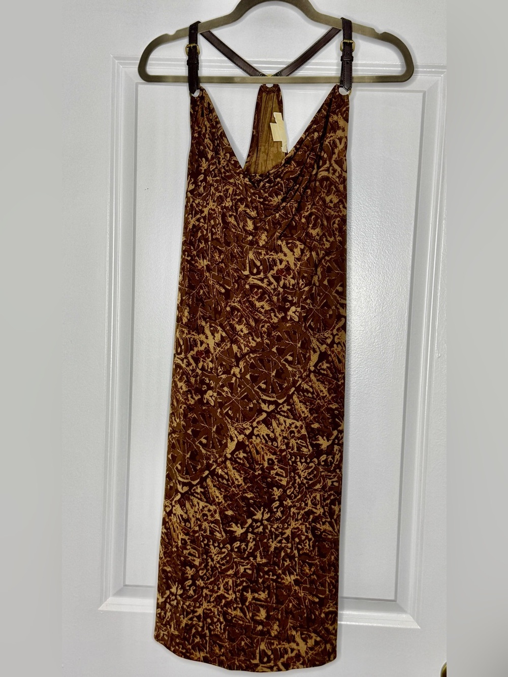 Michael Kors adjustable leather buckle straps draped neckline Fair condition